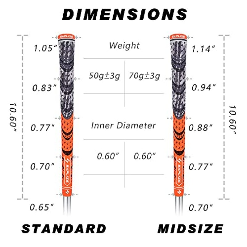 SAPLIZE 골프 그립, 전체 재그리핑 키트가 포함된 13개 그립과 13개 그립 중에서 선택, 6가지 색상 옵션, 표준/중형, 전천후 다중 복합 하이브리드 골프 클럽 그립
