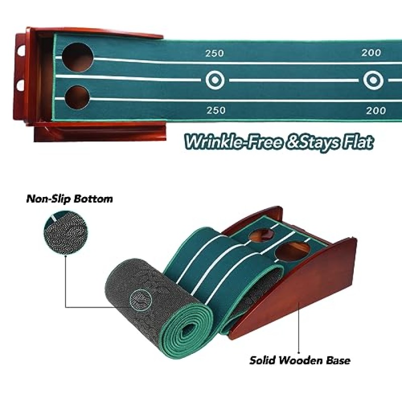 실내/실외용 GOLVKI 골프 퍼팅 매트, 볼 리턴 및 2홀 크기 훈련이 가능한 퍼팅 그린, 가정 및 사무실용 골프 연습 훈련 장비, 골프 선물 남성용 골프 액세서리