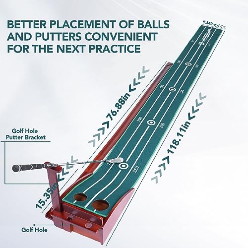 실내/실외용 GOLVKI 골프 퍼팅 매트, 볼 리턴 및 2홀 크기 훈련이 가능한 퍼팅 그린, 가정 및 사무실용 골프 연습 훈련 장비, 골프 선물 남성용 골프 액세서리