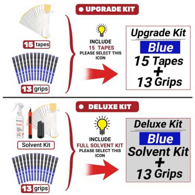 SAPLIZE 하이브리드 골프 그립(CL03) - 13개 세트, 로우 테이퍼 디자인, 크로스 코드 고무 기술, 6가지 색상 옵션, 표준/중형, 선택 가능한 업그레이드/디럭스 키트, 멀티컴파운드 골프 클럽 그립
