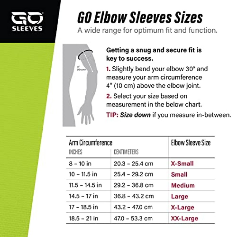 GO SLEEVES 팔꿈치 보호대 - 건염, 테니스 및 골프 팔꿈치, 역도 및 관절 통증 완화를 위한 프리미엄 압축 지원 - 남성 및 여성용 운동 요법 압축 팔꿈치 슬리브