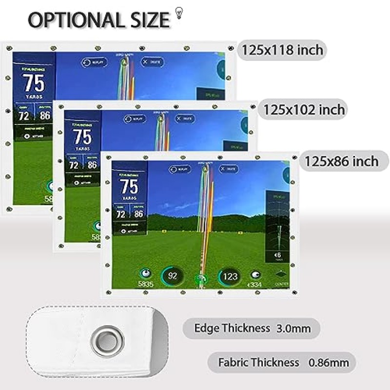 Nogcay 골프 충격 스크린, 실내 또는 가정용 골프 타격 훈련을 위한 골프 시뮬레이터 충격 스크린 10 x 7.2ft/10 x 8.5ft/10 x 9.8ft, 20pcs 그로멧 구멍 및 20pcs 볼 번지 코드, 패브릭 업그레이드