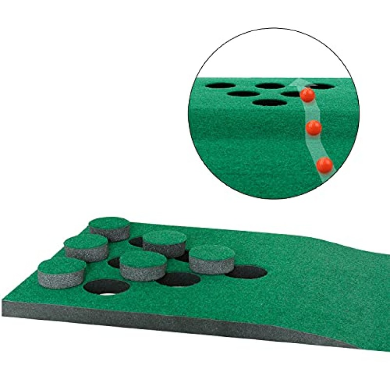 골프 탁구 매트 게임 세트 그린 매트, 퍼터 2개, 골프 공 6개, 실내 및 실외 쇼트 게임 사무실 파티 뒷마당용 골프 홀 커버 12개가 포함된 골프 퍼팅 매트