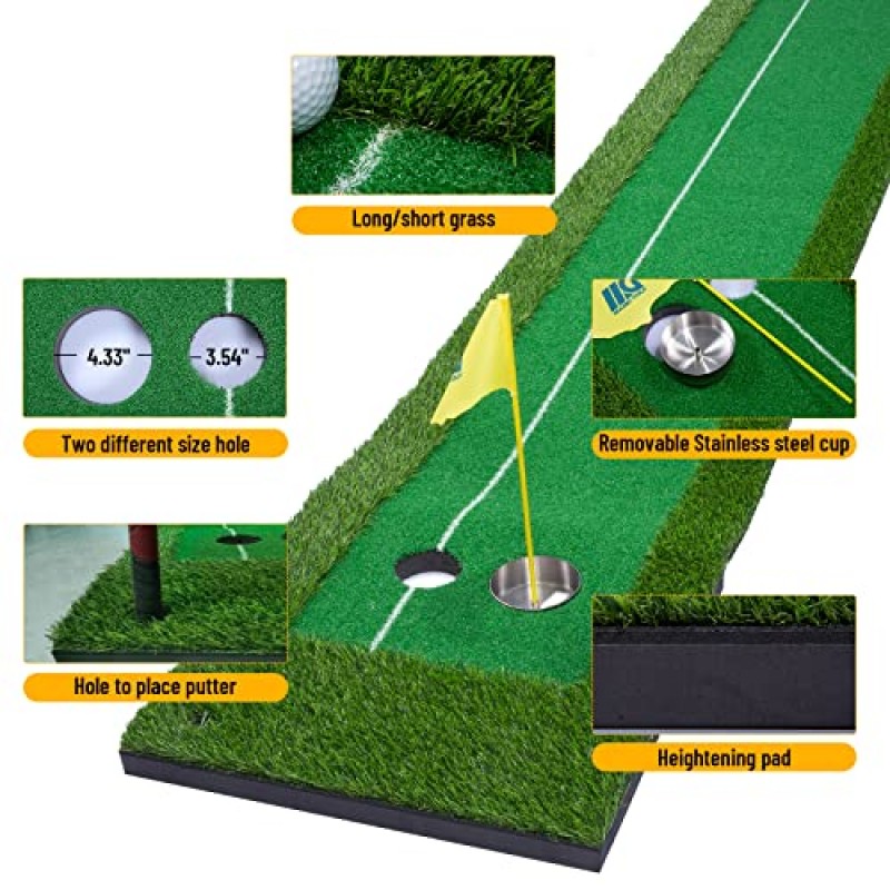 실내외 골프 퍼팅 그린 | 정렬 가이드가 포함된 골프 퍼팅 매트 - 정확성과 속도 향상 | 모든 기술 수준의 골퍼를 위한 휴대용 골프 연습 매트 훈련 보조 선물