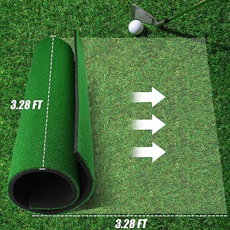 Hnoxlehnb 미끄럼 방지 골프 훈련 매트, 골프 타격 매트, 실내 및 실외용 홈 골프 잔디 연습 매트, 고무 티가 있는 골프 치핑 게임 훈련 보조 장치 - 남성/골프 애호가/초보자를 위한 선물
