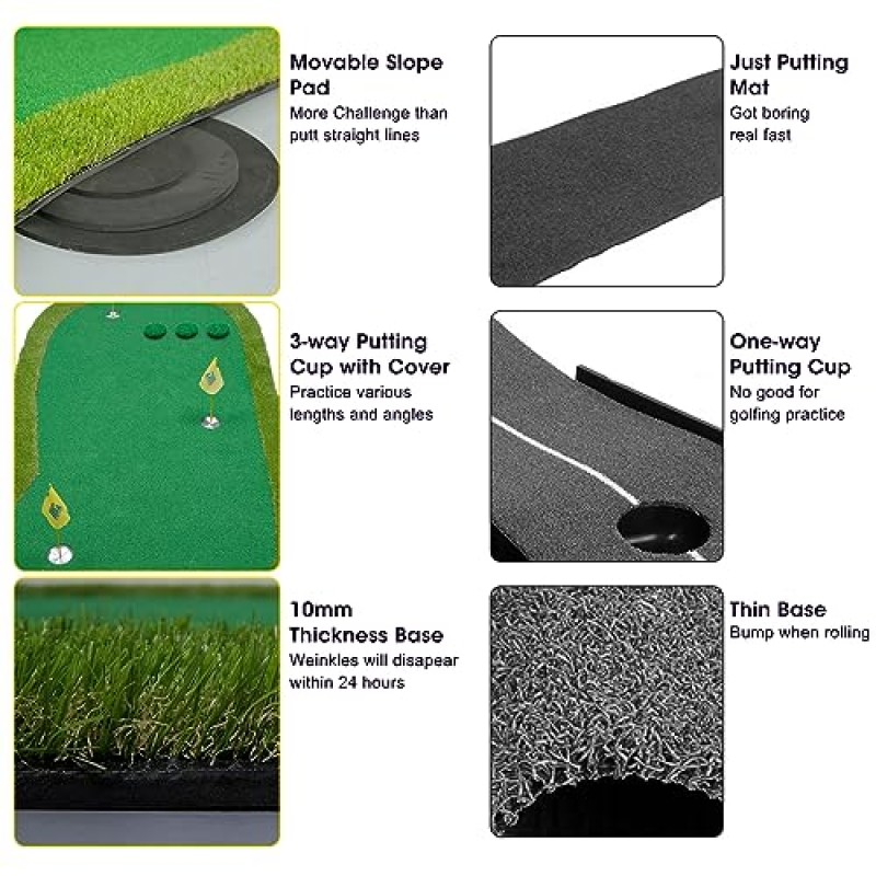 골프 퍼팅 그린 대형 골프 매트 연습 실내 실외 - 홈 뒷마당 사무실용 프로 퍼팅 트레이너 골프 게임 5 x 10피트