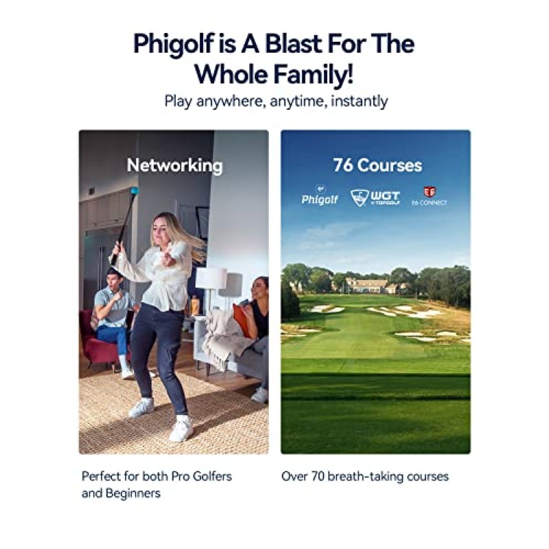 실내 및 실외용 스윙 스틱을 갖춘 PHIGOLF Phigolf2 골프 시뮬레이터, 업그레이드된 모션 센서 및 3D 스윙 분석 기능을 갖춘 골프 스윙 트레이너, WGT/E6 Connect 앱 호환, 스마트 장치와 작동