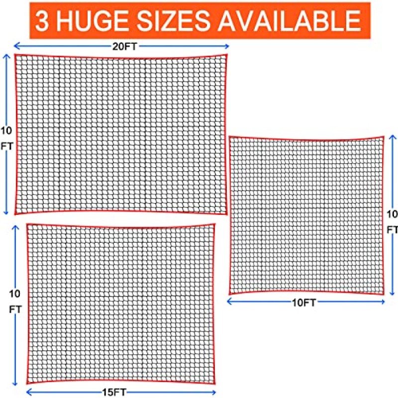 골프 연습 매트 10x10 ft / 10x15 ft / 10x 20 ft 뒷마당 야외 스포츠 야구 축구 하키 사용을 위한 헤비 듀티 대형 로프 강화 네트 스포츠 그물로 배리어 모는 네트 타격