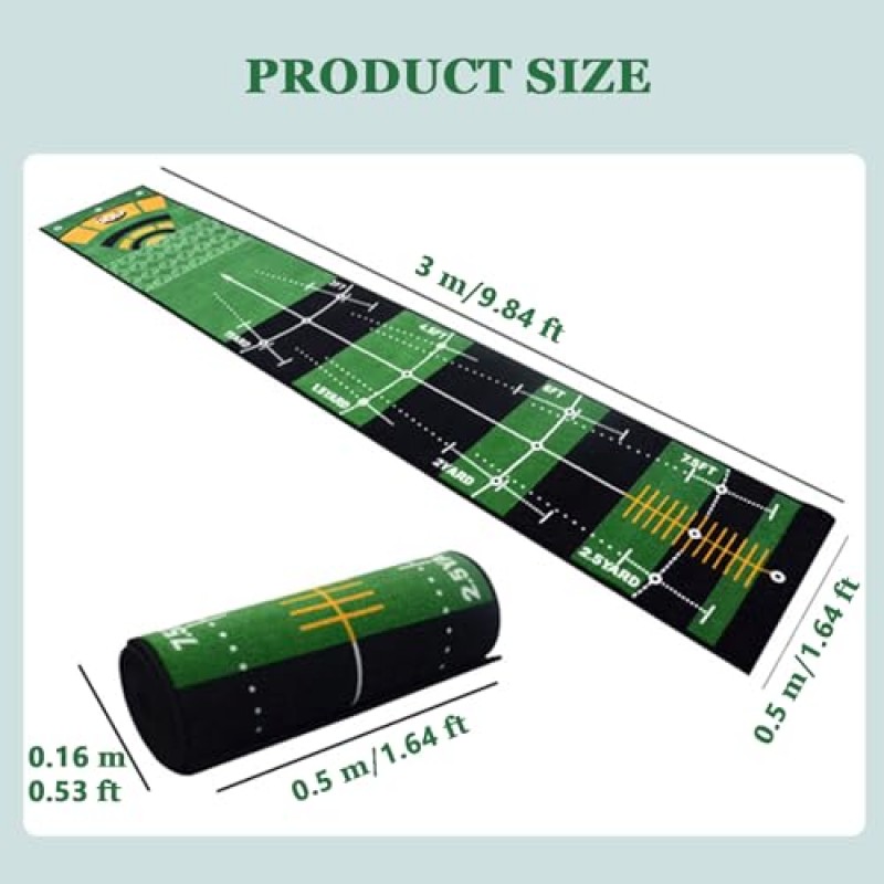 골프 퍼팅 연습 매트, 실내 또는 실외를 위한 완벽한 연습/훈련 보조, 가정, 사무실, 뒷마당 실내 골프 및 야외 사용을 위한 골프 연습 선물 - 골퍼를 위한 선물