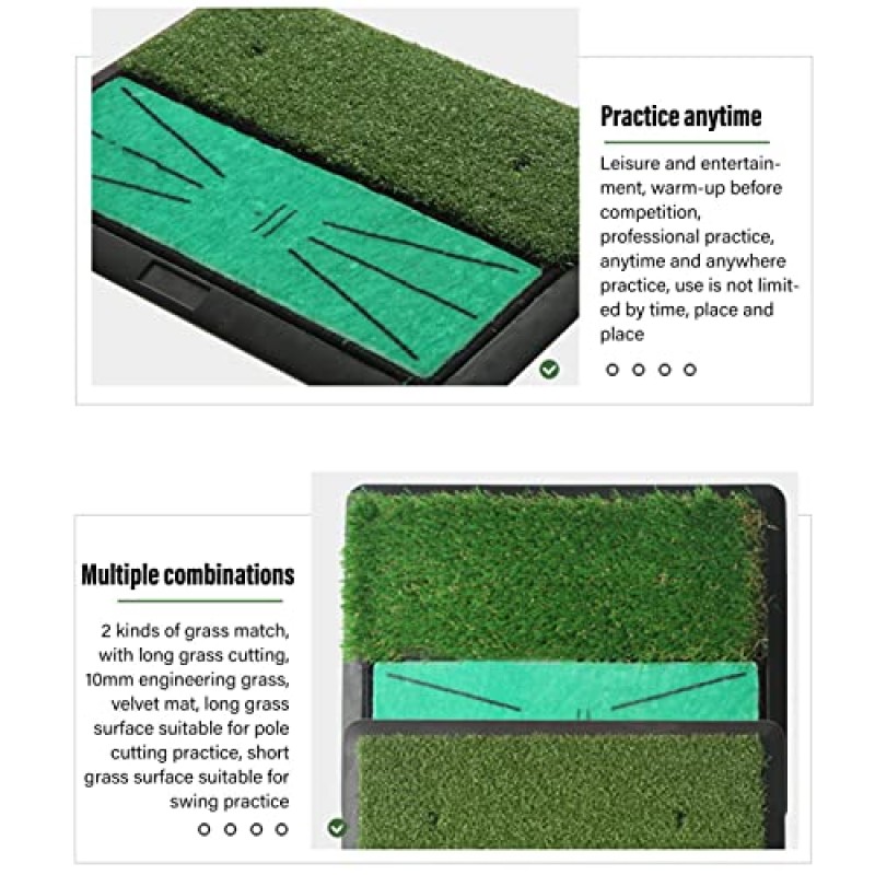 BstXqty 2 in 1 골프 훈련 매트, 미끄럼 방지 벨벳 이중 잔디 골프 타격 매트, 10mm 엔지니어링 잔디, 실내 및 실외 골프 훈련 보조 장치에 적합