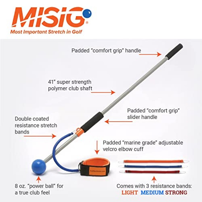 Misig 골프 스윙 훈련 보조기구, 골프 스윙 트레이너 도구, 실내/실외 골프 스트레칭 장치에 적합한 근력, 리듬, 유연성, 템포 및 균형을 위한 연습 워밍업 스틱