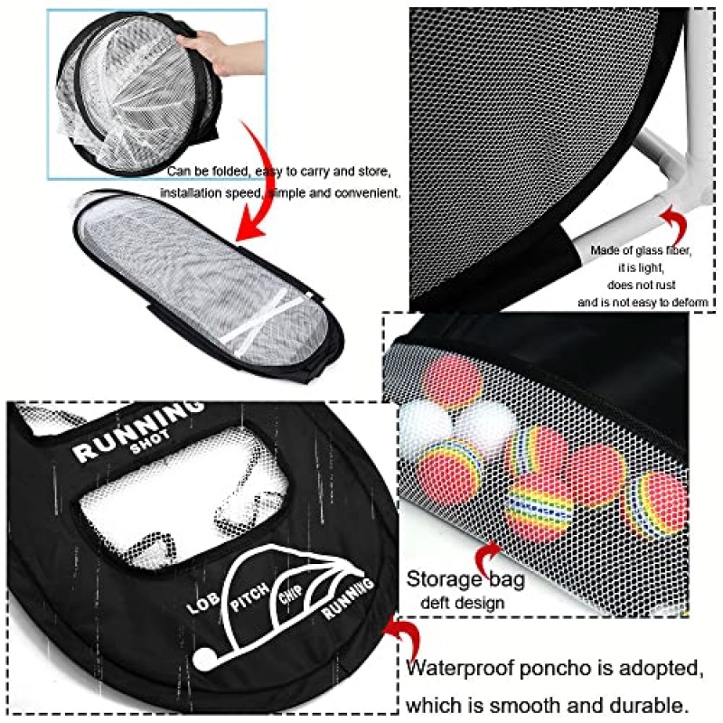 Machgrin 골프 연습 타격 네트 실내 뒷마당 홈 치핑 2 타겟 및 볼 스윙 훈련 보조기구 삼중 잔디 매트와 휴대용 가방을 사용한 골프 정확도 훌륭한 선물