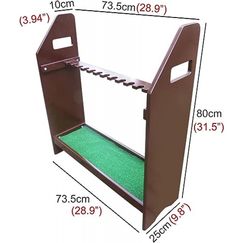 EXOGUN 퍼팅 매트 골프 클럽 디스플레이 스탠드 목재, 골프 클럽 보관 랙 13홀 홀더, 실내 및 실외 골프 클럽 주최자 선반 장비