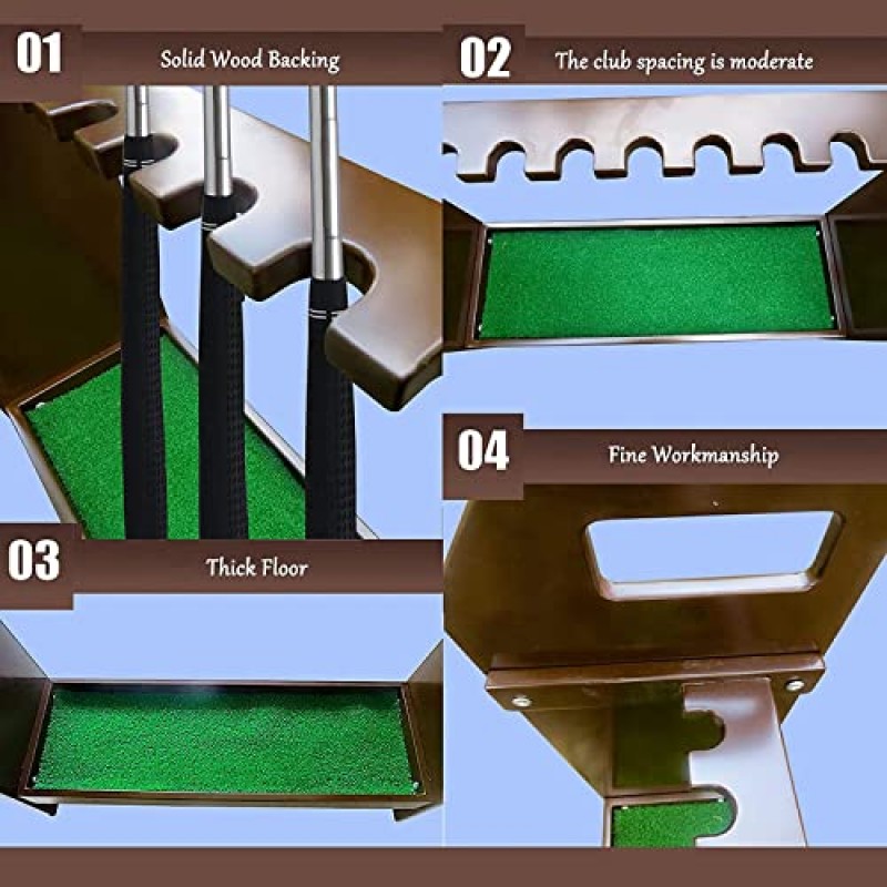 EXOGUN 퍼팅 매트 골프 클럽 디스플레이 스탠드 목재, 골프 클럽 보관 랙 13홀 홀더, 실내 및 실외 골프 클럽 주최자 선반 장비