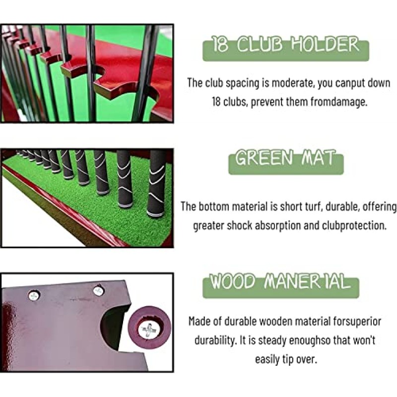 Katzowen 나무 골프 클럽 홀더 스탠드 그린, 13/18 클럽 보유, 골프 클럽 주최자 차고 홈 오피스 실내 야외 스토리지 랙 장비