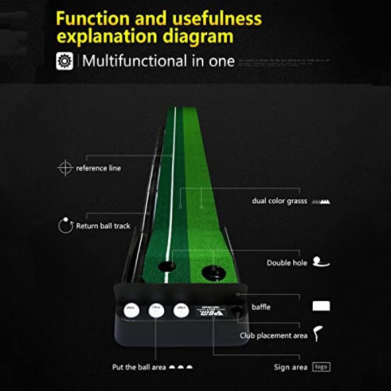 wiedao 실내 골프 퍼팅 매트, 골프 퍼팅 그린, 골프 훈련 장비, 홈 오피스용 골프 훈련 보조 뒷마당 실내 실외 사용, 게임 및 가정용 선물