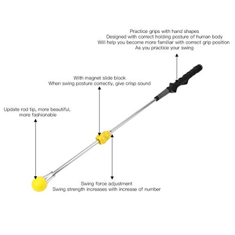 SUUNGOOYUE 골프 스윙 트레이너, A195 스테인레스 스틸 골프 스윙 연습 스틱 장치 골퍼 올바른 자세 훈련 막대 도구 (고무 손잡이 포함)