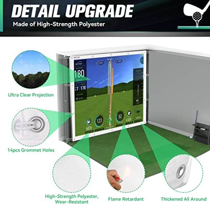 aikeec 골프 시뮬레이터 임팩트 스크린 디스플레이 프로젝터 스크린, 골프 훈련용, 실내 울트라 클리어 골프 임팩트 스크린, 14개 그로밋 구멍, 16개 볼 번지 코드, 5가지 크기 제공