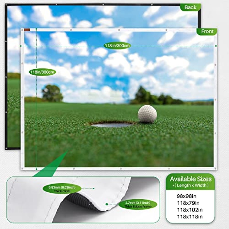 골프 훈련을 위한 16개의 그로밋 구멍이 있는 METGID 골프 시뮬레이터 충격 스크린, 실내 HD 골프 충격 스크린 사용 가능 118 x 157 인치
