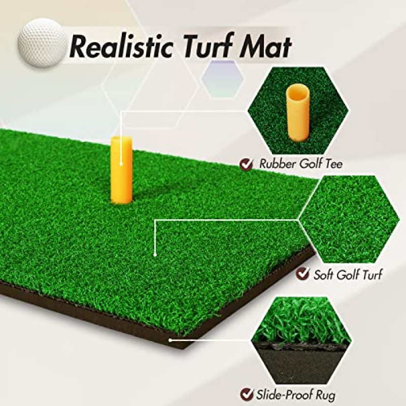 골프 연습 네트 10x7ft 골프 타격 보조 장치 뒷마당 운전 치핑, 타겟이 있는 홈 골프 스윙 훈련/골프 매트 1개/골프 공 5개/골프 티 1개/가방 - 남성용 실내 야외 스포츠 게임