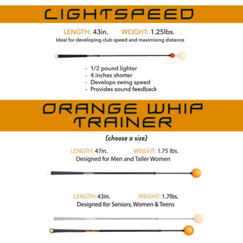 Orange Whip Distance Duo 특허 및 미국산 - Lightspeed, 골프 스윙 트레이너 세트 *미국산*