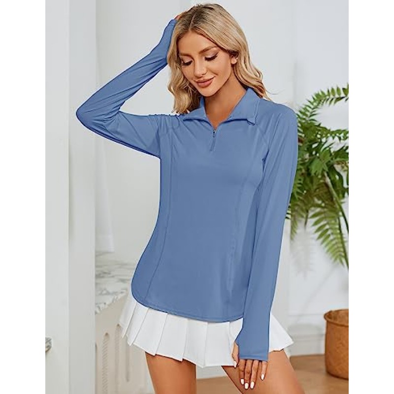 LOMON 여성 긴 소매 셔츠 Sun Protection 1/4 Zip 여름 빠른 건조 하이킹 셔츠 여성용 쿼터 지퍼 풀오버
