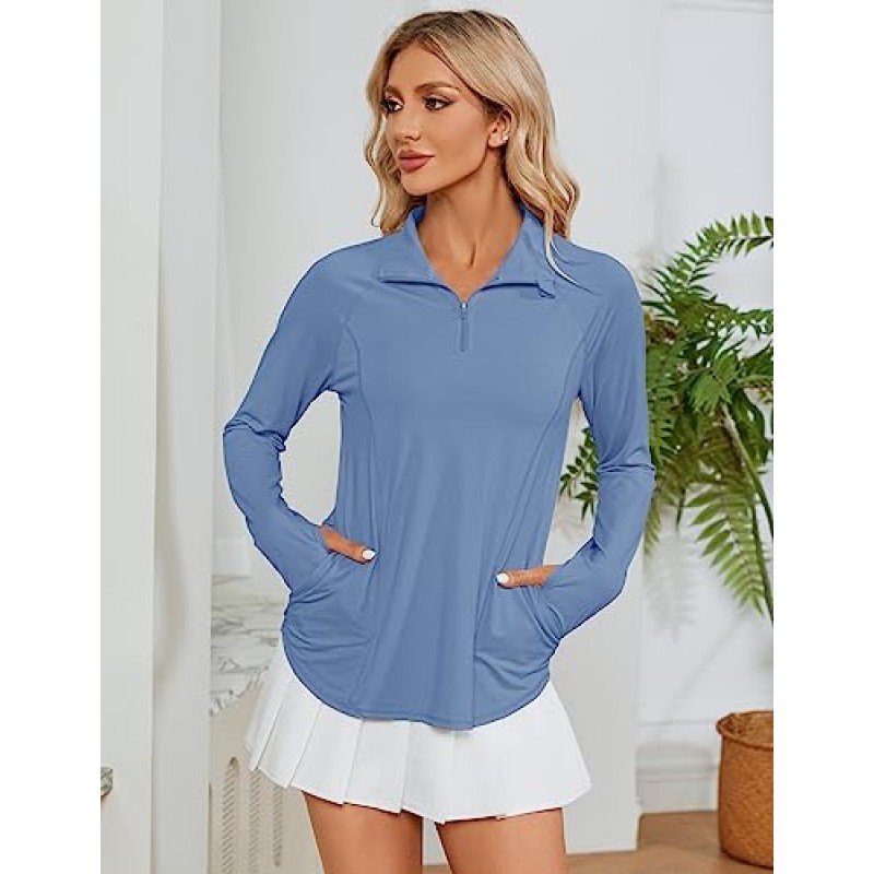 LOMON 여성 긴 소매 셔츠 Sun Protection 1/4 Zip 여름 빠른 건조 하이킹 셔츠 여성용 쿼터 지퍼 풀오버