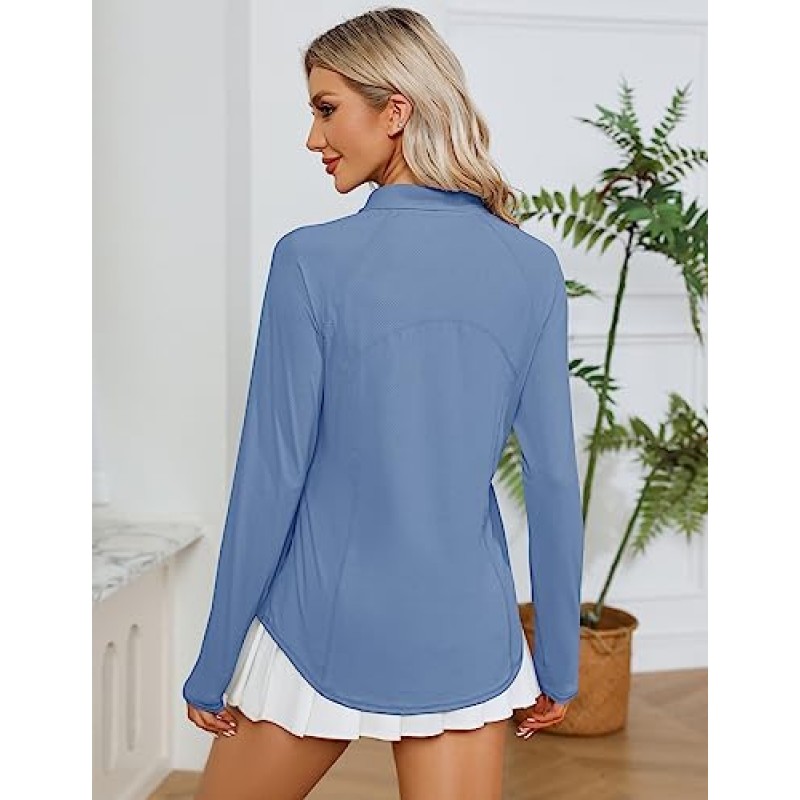 LOMON 여성 긴 소매 셔츠 Sun Protection 1/4 Zip 여름 빠른 건조 하이킹 셔츠 여성용 쿼터 지퍼 풀오버