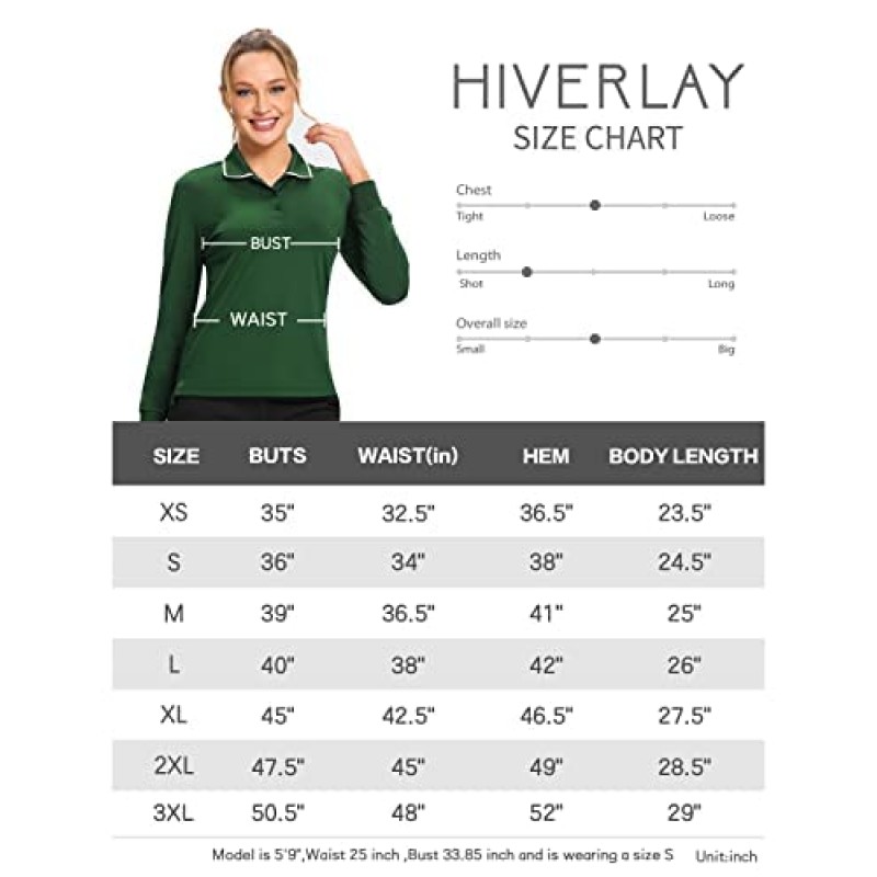 Hiverlay 폴로 셔츠 여성용 골프 셔츠 UPF 50+ 긴 소매 셔츠 칼라