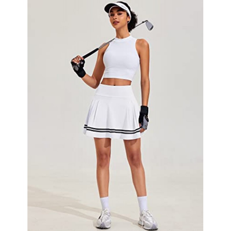 Pinspark Pleated 테니스 스커트 여성 운동 골프 Skort Activewear 내장 반바지 스포츠 복장 운동 러닝 미니 스커트