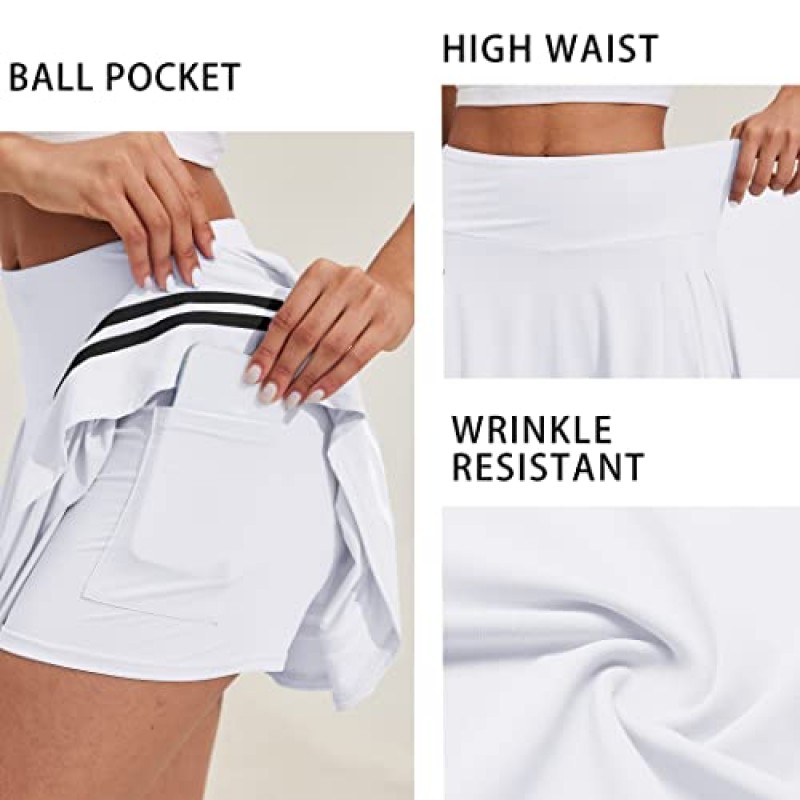 Pinspark Pleated 테니스 스커트 여성 운동 골프 Skort Activewear 내장 반바지 스포츠 복장 운동 러닝 미니 스커트