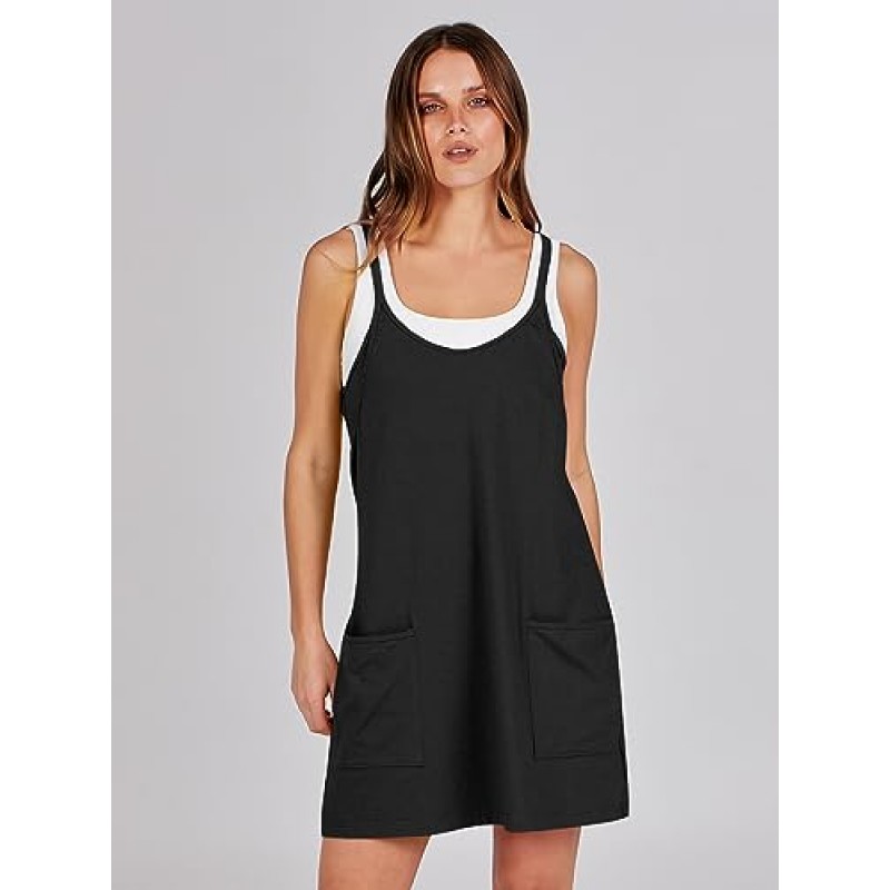 LOGENE 여성 여름 캐주얼 미니 드레스 민소매 짧은 Sundress 운동 테니스 Athletic Onesie 2023 with Pockets