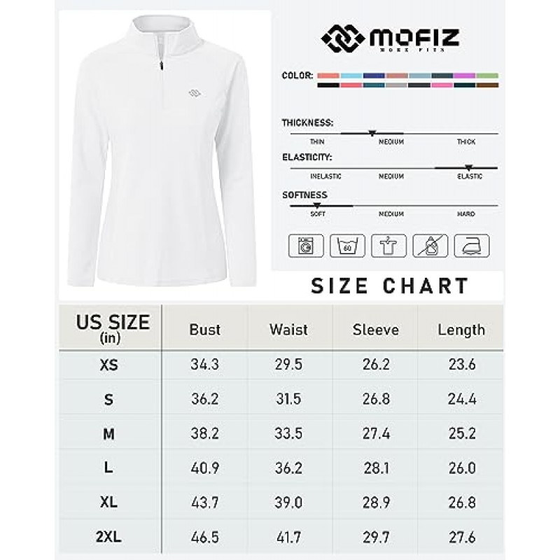 MoFiz 여성용 긴 소매 골프 폴로 셔츠 쿼터 지퍼 테니스 풀오버 퀵 드라이 썬 프로텍션 운동 운동 러닝 탑