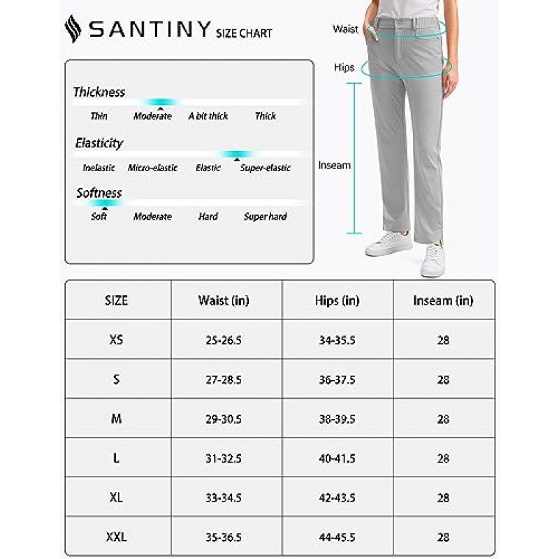 SANTINY 여성용 골프 바지 5포켓 여성용 하이 웨이스트 퀵 드라이 스트레치 바지 여행 작업 캐주얼