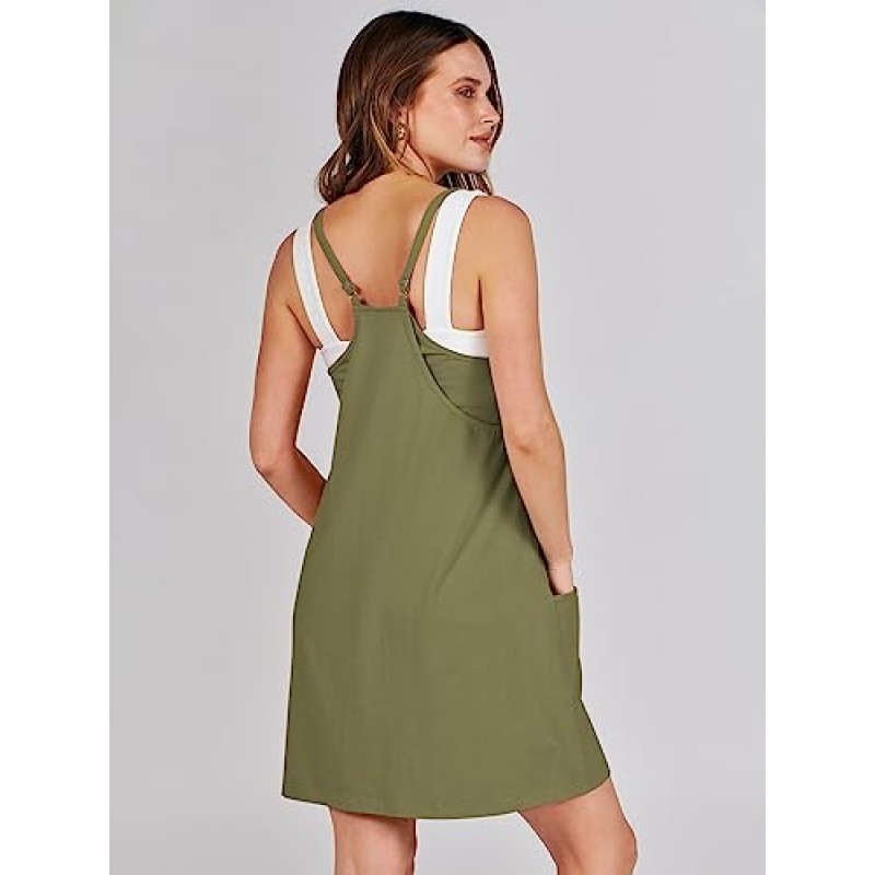 Prinbara 여성 2023 여름 민소매 미니 드레스 캐주얼 짧은 Sundress 운동 테니스 운동 Onesie 주머니 포함