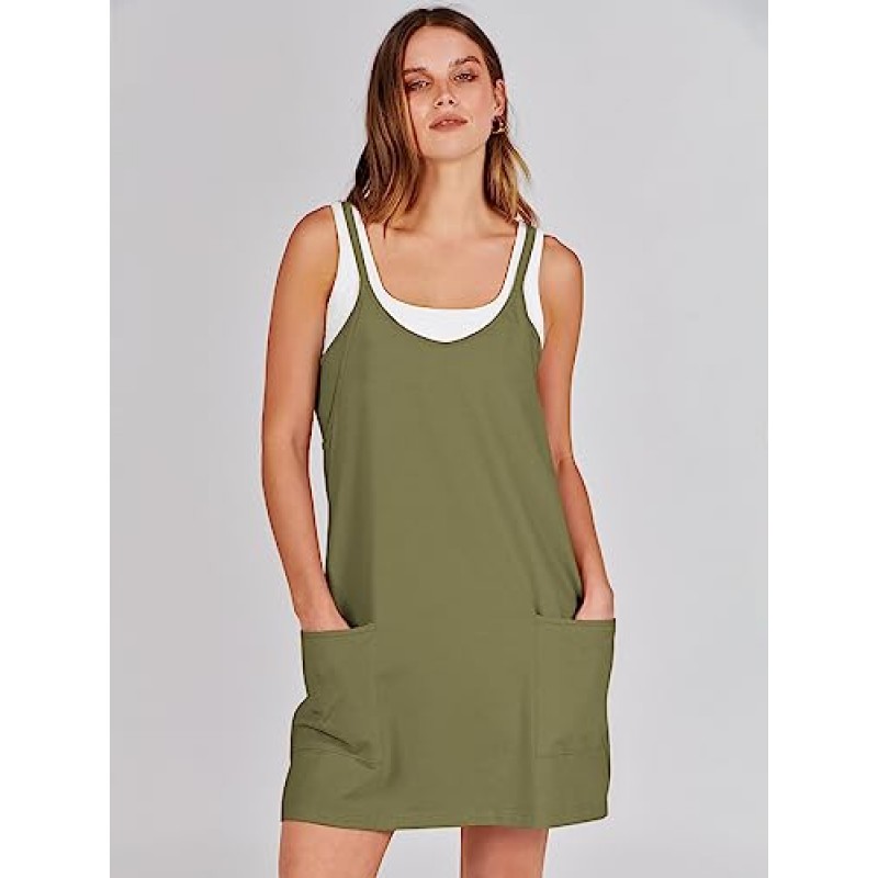 Prinbara 여성 2023 여름 민소매 미니 드레스 캐주얼 짧은 Sundress 운동 테니스 운동 Onesie 주머니 포함