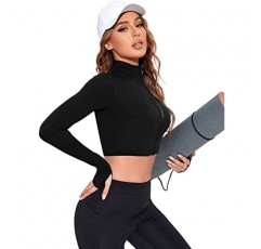 SweatyRocks 여성용 긴 소매 스탠드 칼라 지퍼 업 크롭 탑 스트레치 스포츠 자켓 액티브웨어