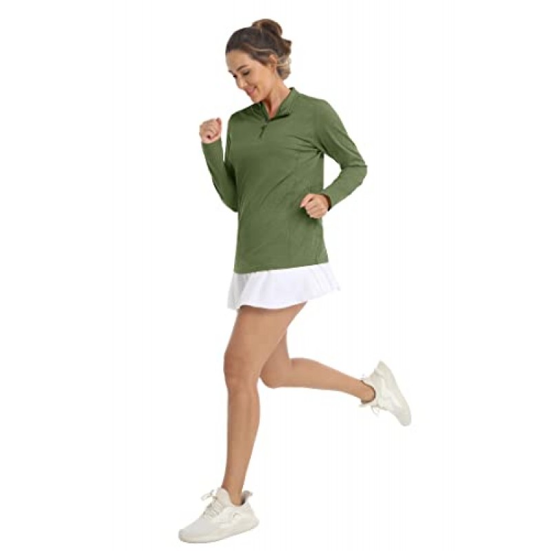 MAGCOMSEN 여성용 1/4 지퍼 풀오버 ​​UPF 50+ 긴 소매 셔츠 빠른 건조 경량 하이킹 운동 운동 셔츠 래쉬 가드