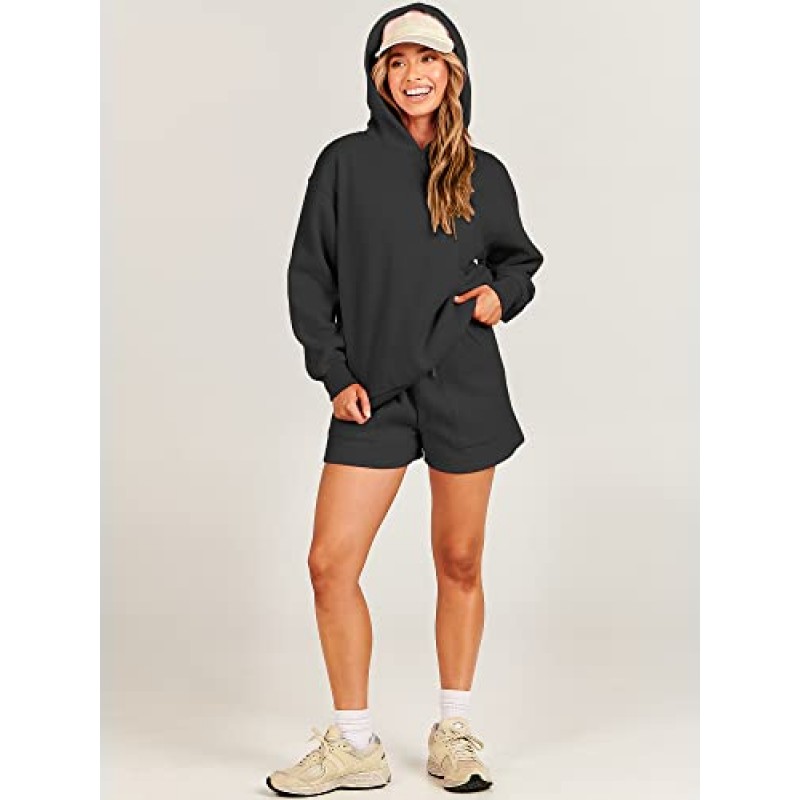 ANRABESS 여성 2 피스 복장 까마귀 짧은 세트 대형 운동복 반바지 Sweatsuit Y2K 의류