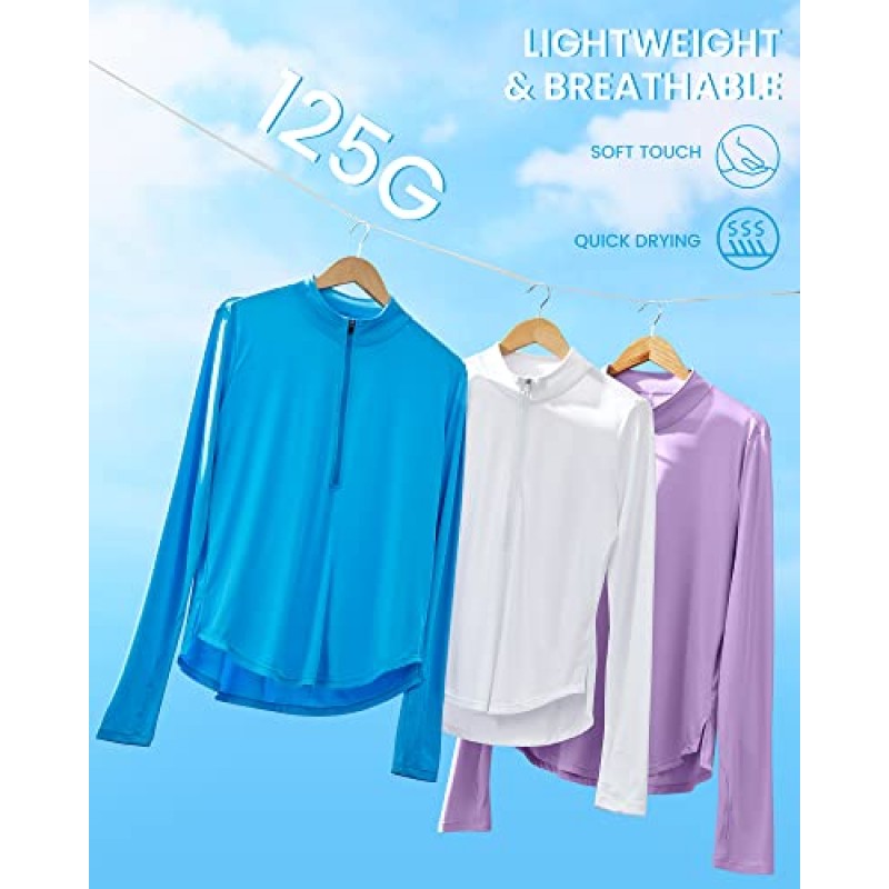 G4Free Womens UPF 50+ Sun Shirts 경량 속건성 긴 소매 운동 탑 경량 러닝 풀오버