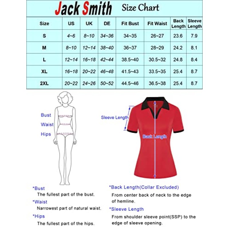 JACK SMITH 여성용 골프 셔츠 UPF 50+ 경량 속건성 폴로 셔츠 반소매 테니스 탑 야외 S-XXL
