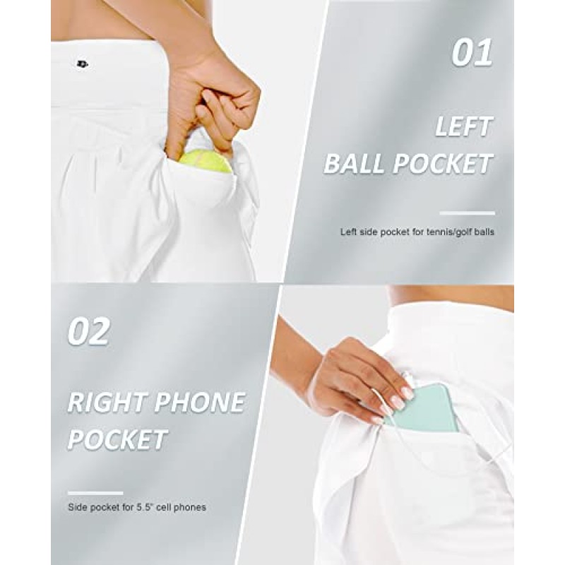 여성용 Pleated 테니스 스커트 포켓 반바지가있는 하이 웨이스트 운동 골프 Skorts Running Workout Clothes