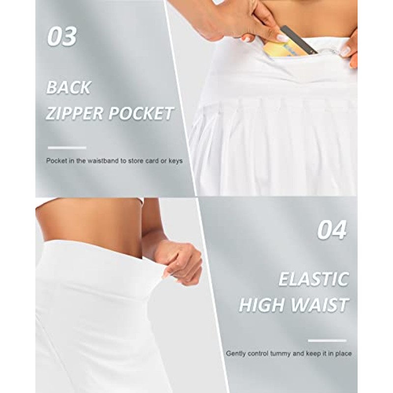여성용 Pleated 테니스 스커트 포켓 반바지가있는 하이 웨이스트 운동 골프 Skorts Running Workout Clothes