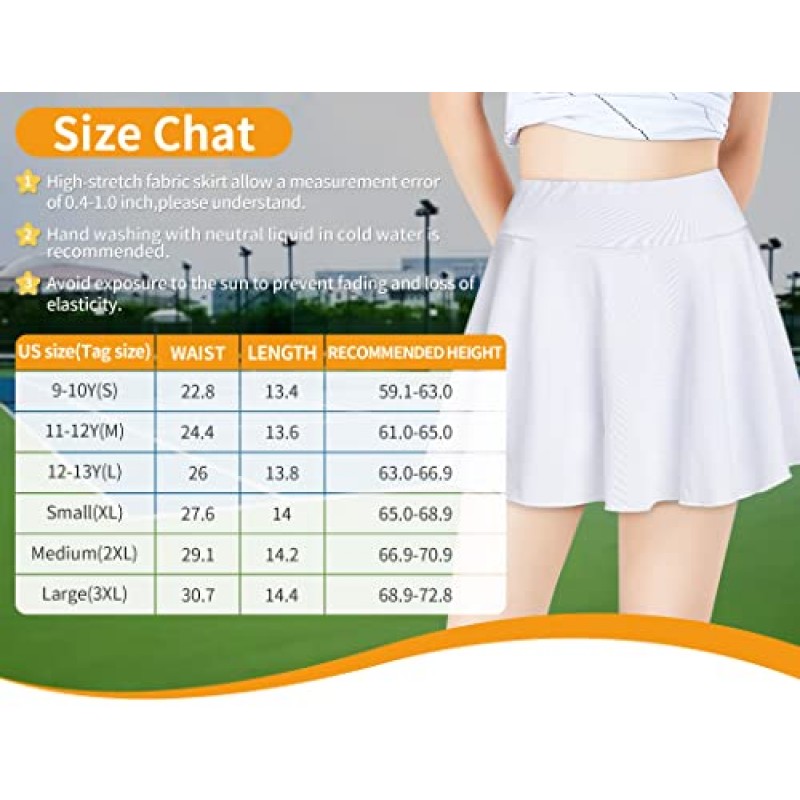 Gnainach Girls Skorts 하이 웨이스트 운동 스커트 (반바지 포함) 청소년을위한 신축성있는 Activewear Kids Performance Tennis
