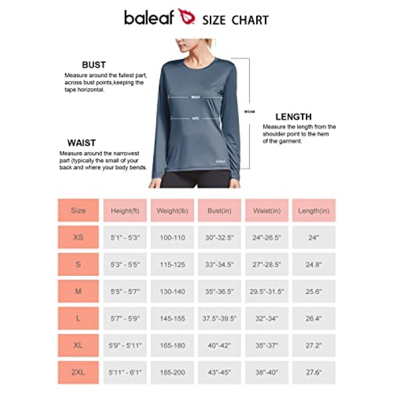 BALEAF 여성용 긴 소매 러닝 셔츠 빠른 건조 운동 운동 탑