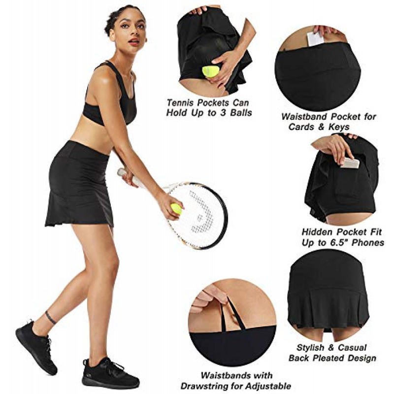 Ibeauti Womens Back Pleated Athletic Tennis Skorts 골프 스커트(3개의 포켓 포함) 활동적인 운동을 위한 메쉬 반바지