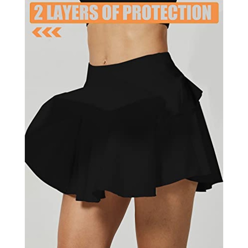 Pungkbungk 여성용 테니스 플리츠 스커트 골프 운동 Activewear Skorts 미니 레이어드 여름 운동 러닝 반바지