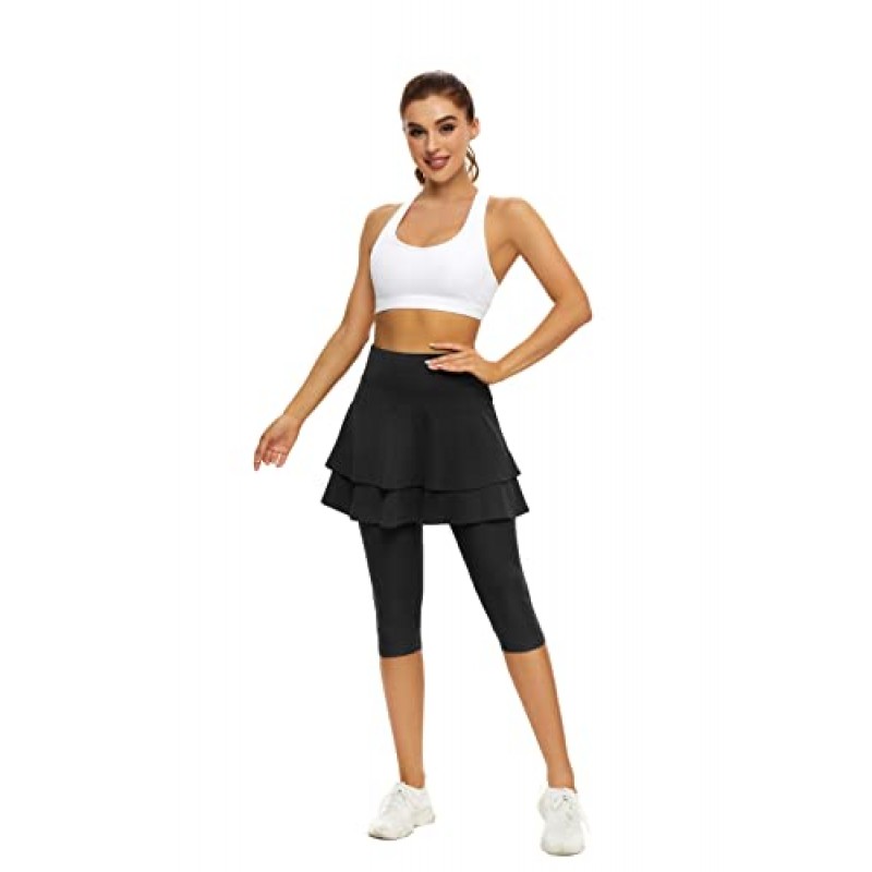 WOWENY 테니스 스커트 레깅스(여성용 포켓 포함) Active Skort Athletic Ruffle Pleated Golf Skapri(스커트 포함)