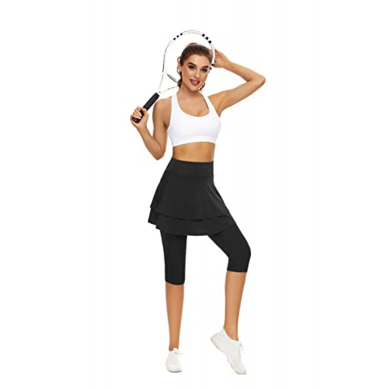 WOWENY 테니스 스커트 레깅스(여성용 포켓 포함) Active Skort Athletic Ruffle Pleated Golf Skapri(스커트 포함)