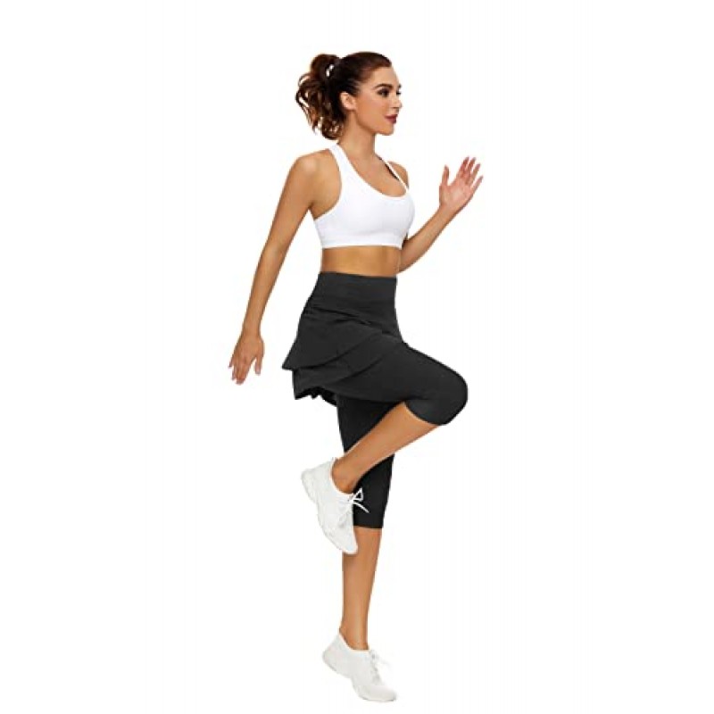 WOWENY 테니스 스커트 레깅스(여성용 포켓 포함) Active Skort Athletic Ruffle Pleated Golf Skapri(스커트 포함)